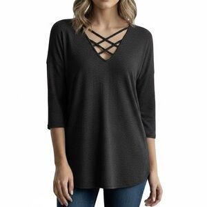 Express Black Crisscross V-Neck Blouse
